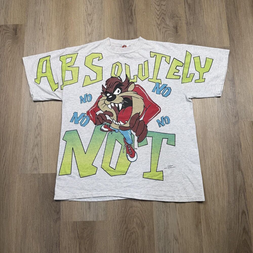 Vintage Looney Tunes Taz Shirt Mens Large Gray Absolutely Not Graphic Tee 90s